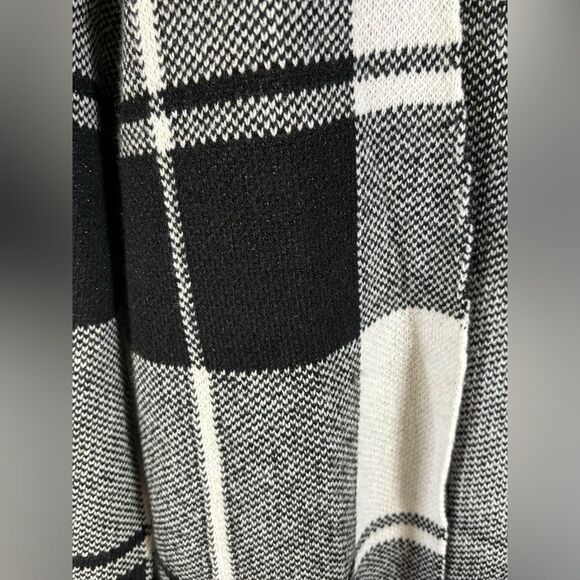 APT 9 Black Cream Buffalo Plaid Open Front Casual Cozy Comfy Cardigan Sweater L - Picture 2 of 8